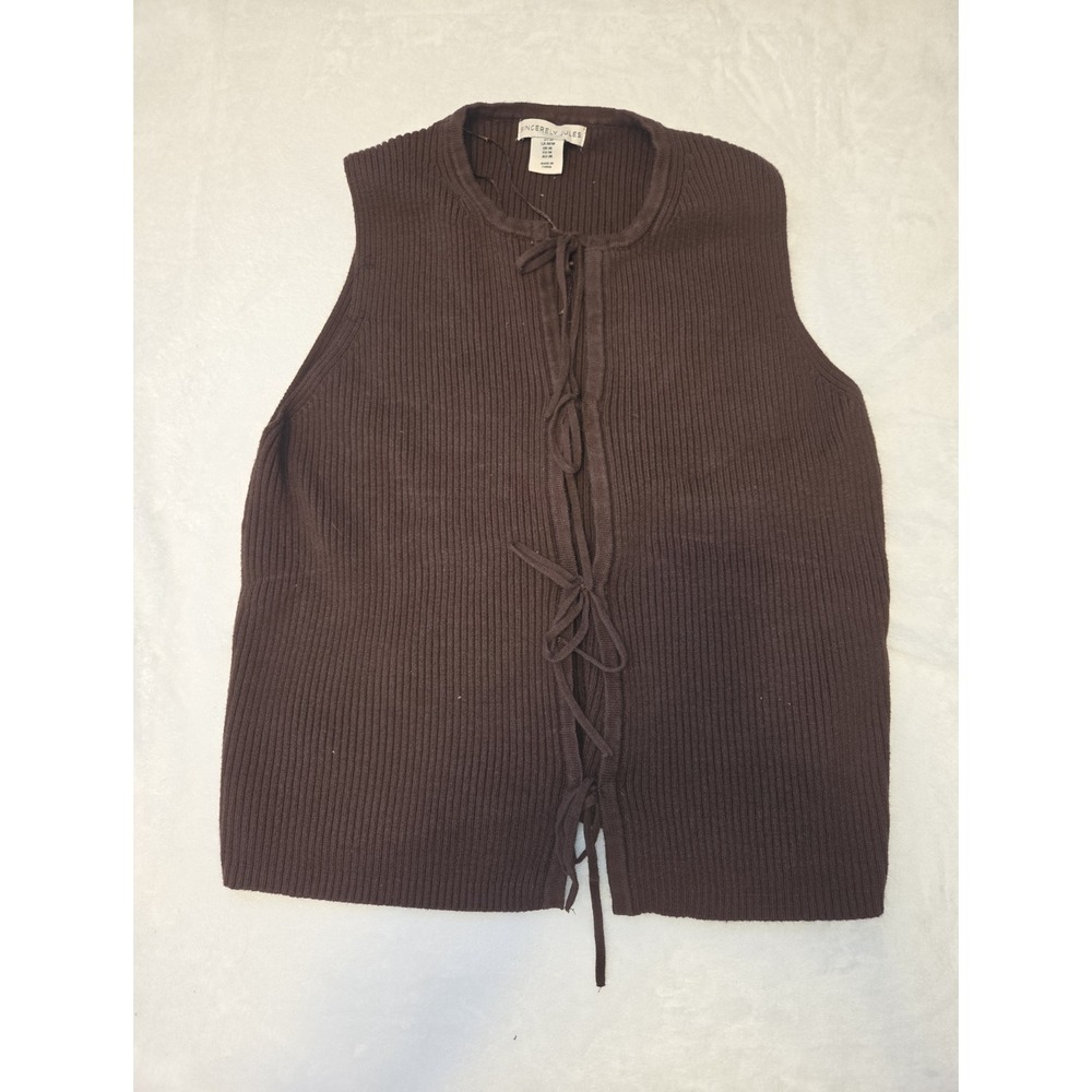 094 Sincerely Jules Rib Knit Tie Front Sweater Vest Brown Sleeveless Women's M - Picture 1 of 10
